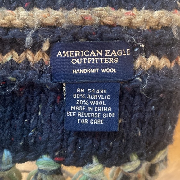 Vintage American Eagle scarf long cozy hand knit wool striped multi color navy - Picture 3 of 5